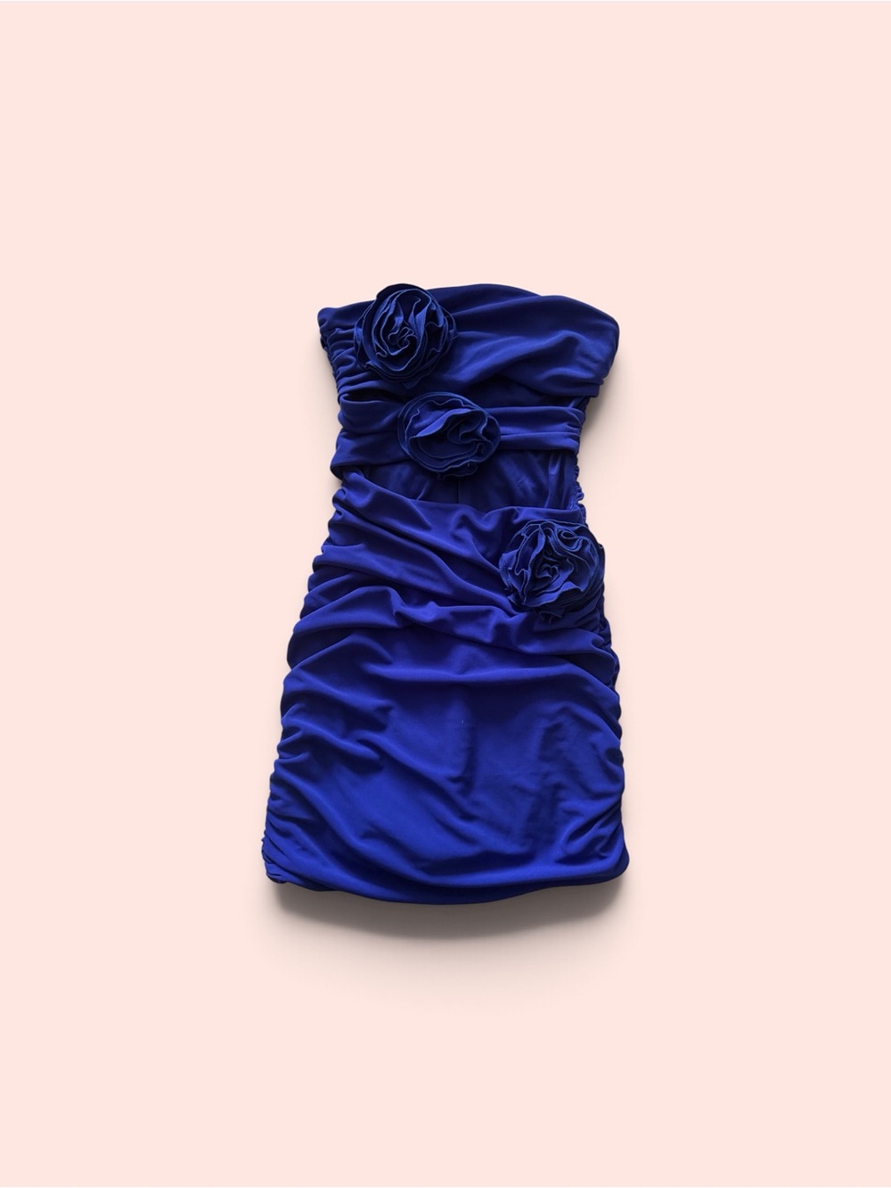 Zara Royal Blue Strapless Mini Dress with Floral Accents